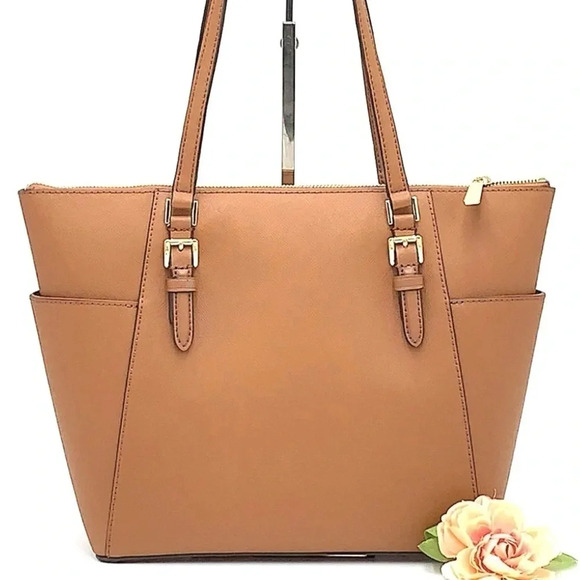 MICHAEL KORS CHARLOTTE LARGE TOP ZIP TOTE BAG LUGGAGE BROWN (NWT) - Picture 3 of 14